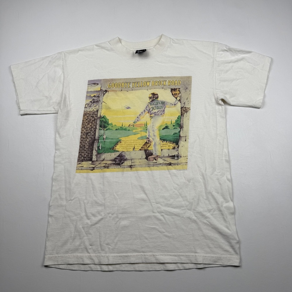 Vintage Elton John Shirt Mens Medium Goodbye Yellow Brick Road Band Tee 90s